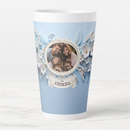 Taza De Café Latte Foto familiar con marco de porcelana blanca