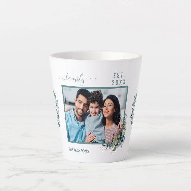 Taza De Café Latte Foto familiar eucalipto nombre blanco verde (Anverso)