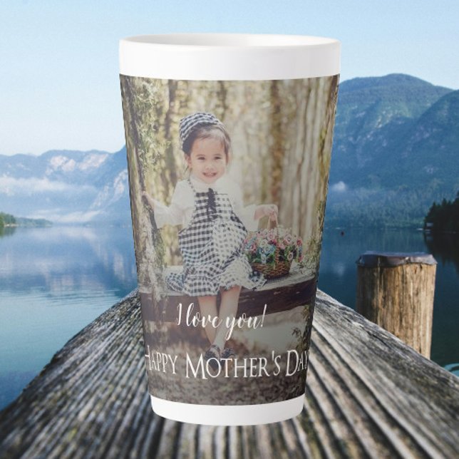 Taza De Café Latte Foto Latte Mug del Día de la Madre Moderna (Modern Mothers Day Photo Personalized Latte Mug)