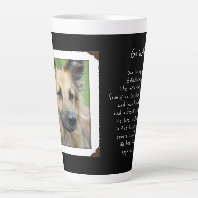 Taza De Café Latte Foto mascota Memoria de dedicación con texto Latte (Anverso)