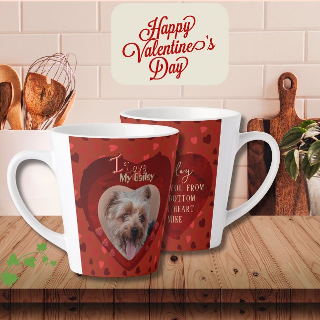Taza De Café Latte Foto Mascota personalizada de Red Keepsake (Personalized Pet Photo Red Keepsake Latte Mug)