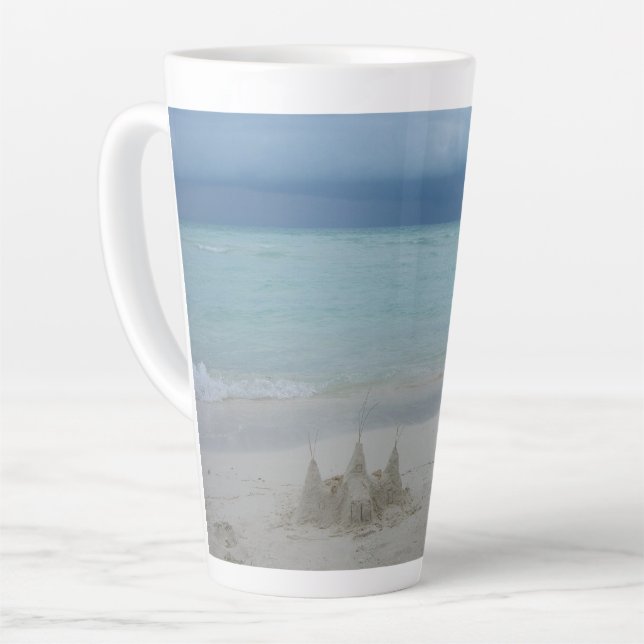 Taza De Café Latte Foto panorámica de Stormy Sandcastle Beach (Ángulo izquierdo)