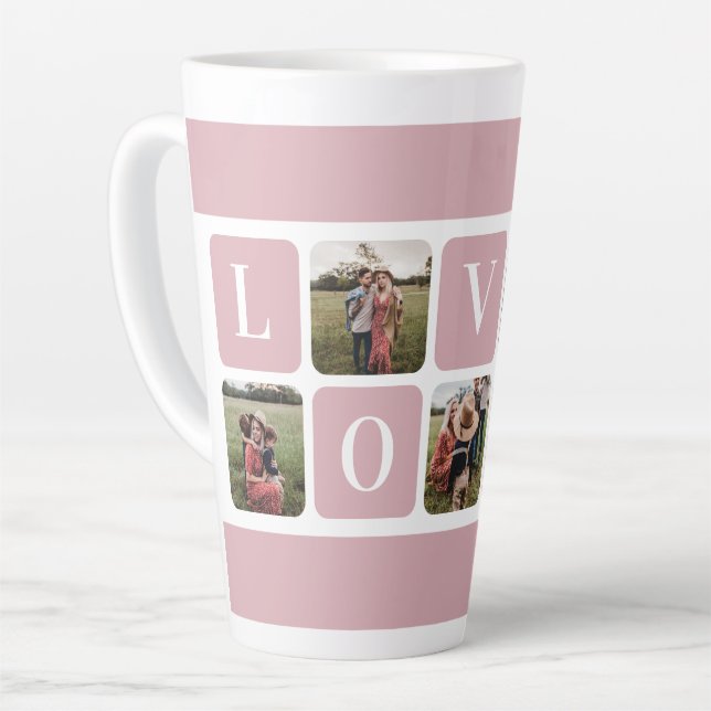 Taza De Café Latte Foto Personalizado Rosa Latte Mug (Ángulo izquierdo)