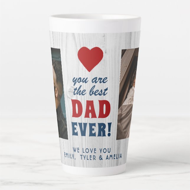 Taza De Café Latte Foto Rustic Wood Best Dad Ever Red Heart 2 (Anverso)