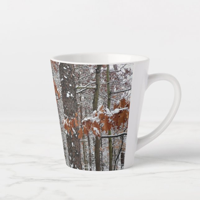 Taza De Café Latte Fotografía de naturaleza invernal de robles cubier (Derecha)
