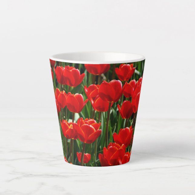 Taza De Café Latte Fotografía elegante de Tulipanes y Flores Florales (Anverso)
