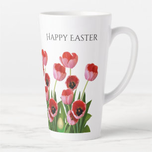 Taza De Café Latte Fotografía floral de tulipanes rosas "Feliz Pascu