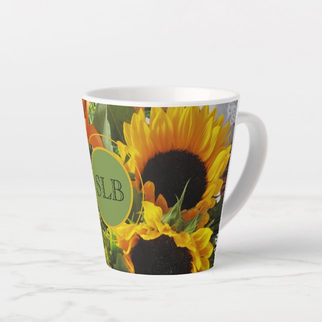 Taza De Café Latte Fotografía Monograma Vivid Sunflowers Impresión 12 (Ángulo derecho)