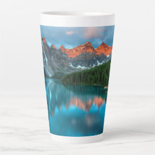 Taza De Café Latte Fotografía paisajística de Montaña y Lago Escénico