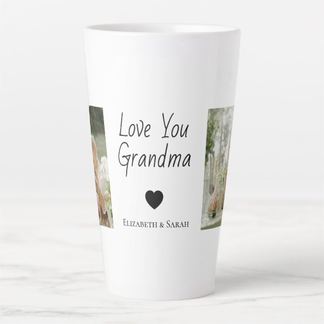 Taza De Café Latte Fotos personalizadas y "Te amo abuela" (Anverso)