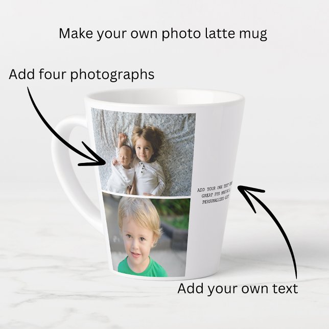 Taza De Café Latte Fotos personalizadas y texto (Personalized Photos and Text Latte Mug from Ricaso. Make your own great photo gifts. Easy template)