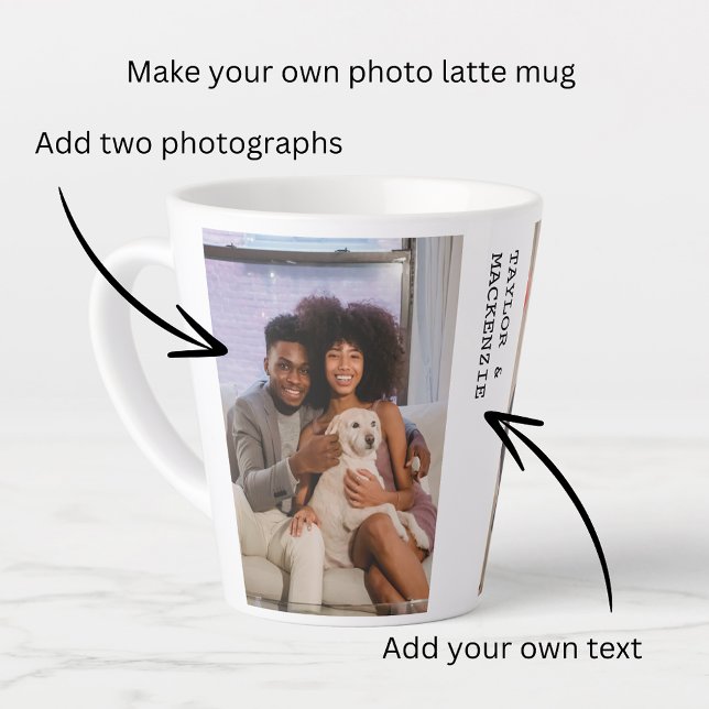 Taza De Café Latte Fotos personalizadas y texto (Personalized Photos and Text Latte Mug from Ricaso. Photo gift idea, for friends, couples, family)
