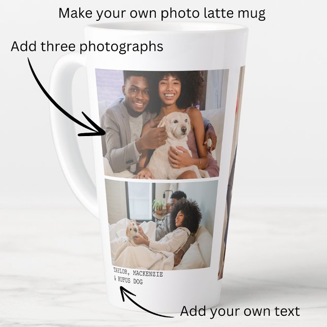Taza De Café Latte Fotos personalizadas y texto (Personalized Photos and Text Latte Mug from Ricaso. Photo gift ideas for couples, family, friends )