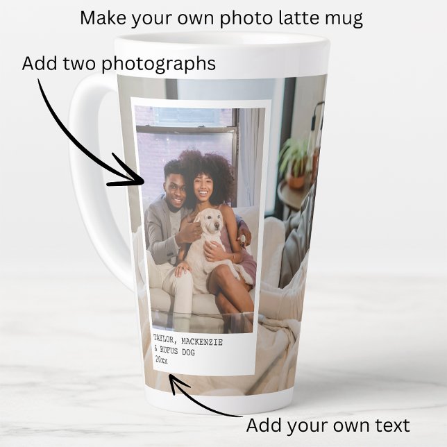 Taza De Café Latte Fotos personalizadas y texto (Personalized Photos and Text Latte Mug from Ricaso. make your own custom photo gifts. create yours)