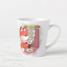 Taza De Café Latte Fox acuarela con té y bizcochos