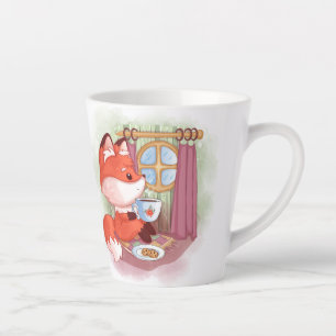 Taza De Café Latte Fox acuarela con té y bizcochos