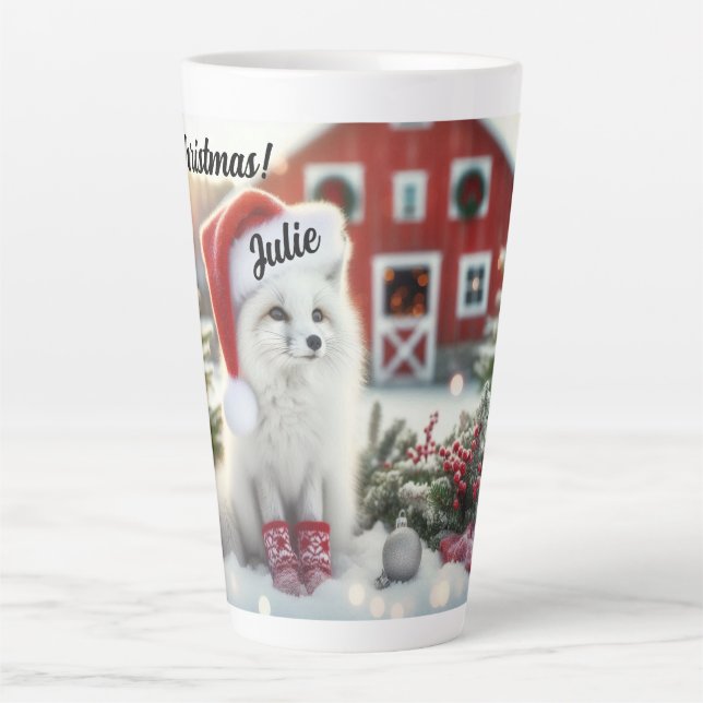 Taza De Café Latte Fox blanca personalizada con granero (Anverso)