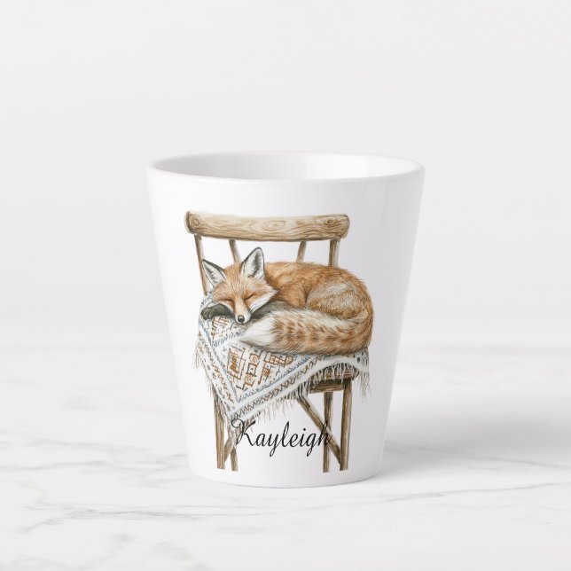 Taza De Café Latte Fox in Chair Christmas (Anverso)