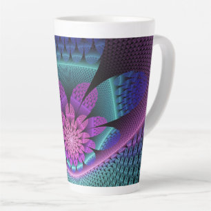 Taza De Café Latte Fractal de flor colorida con estampado inusual