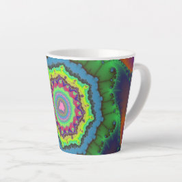Taza De Café Latte Fractal verde, Naranja y azul de moda