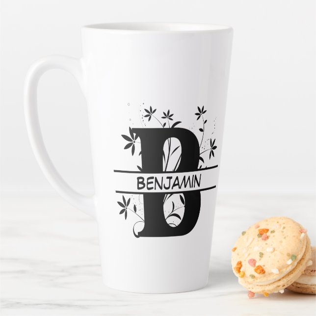 Taza De Café Latte Fragmento floral Monograma alfabético personalizad (In situ)