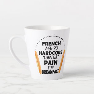 Taza De Café Latte Franceses Comen Dolor Por Desayuno Pan Gracioso