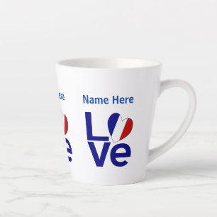 Taza De Café Latte French Blue LOVE Gearr Bandera Personalizada 