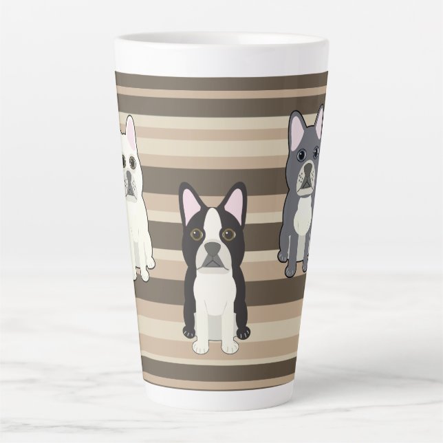 Taza De Café Latte Frenchies Neutral Striped (Anverso)