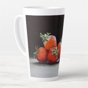 Taza De Café Latte Fresas Realistas Pintura al Óleo de Naturaleza Mue