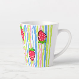 Taza De Café Latte Fresas y Rayas Lindo País