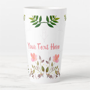 Taza De Café Latte Fronteras, hojas y flores