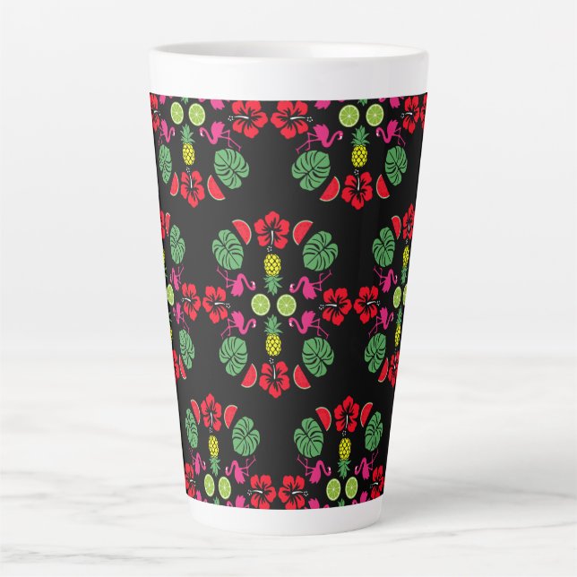 Taza De Café Latte Frutas tropicales florales estampadas (Anverso)