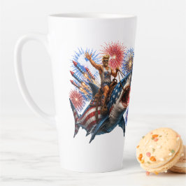 Taza De Café Latte Fuegos Artificiales de Jinete de Tiburón Patriótic