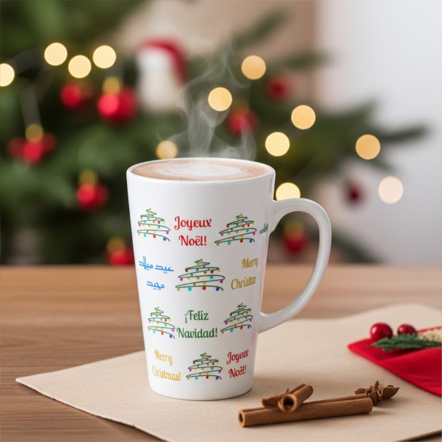 Taza De Café Latte Fun International Merry Christmas & Christmas Tree (Subido por el creador)