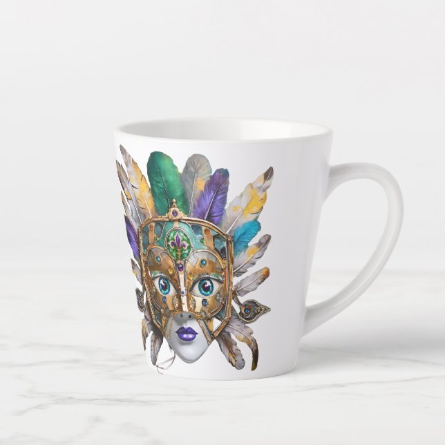 Taza De Café Latte Fúnela de Mardi Gras y máscara Metalizado (Derecha)