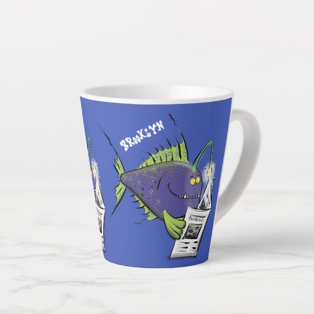 Taza De Café Latte Funny angler fish cartoon (Ángulo derecho)