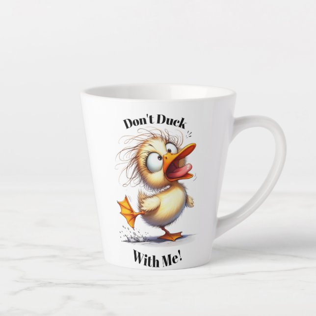 Taza De Café Latte Funny Angry Duck Latte Mug - "Don't Duck With Me! (Derecha)