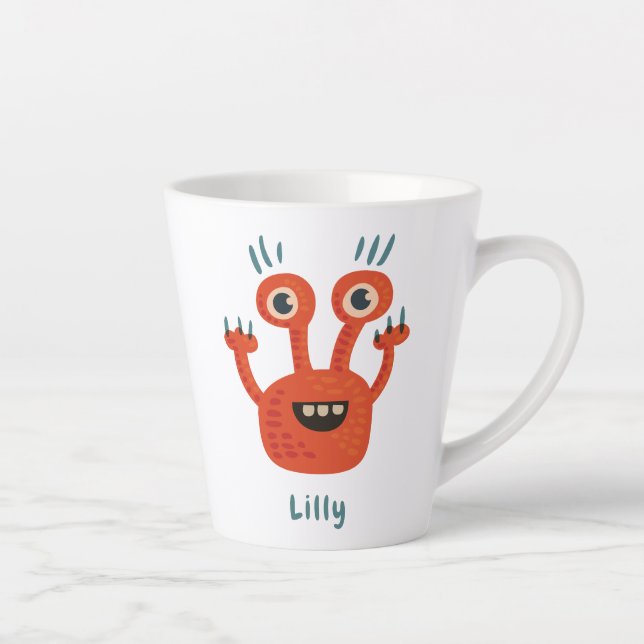 Taza De Café Latte Funny Big Eyed Smite Cute Monster Nombre (Derecha)