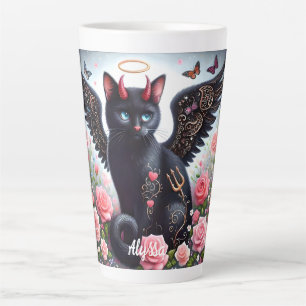 Taza De Café Latte Funny Black Demon y Angel Cat