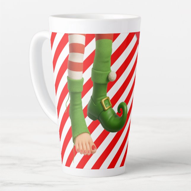 Taza De Café Latte Funny Elf Legs Holiday Card | North Pole Mischief  (Ángulo izquierdo)