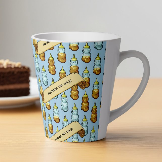 Taza De Café Latte Funny Honey Bear Bottle Squeeze The Day! Pattern (Subido por el creador)