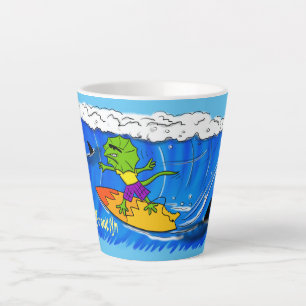 Taza De Café Latte Funny personalizado de surf con lagarto frito