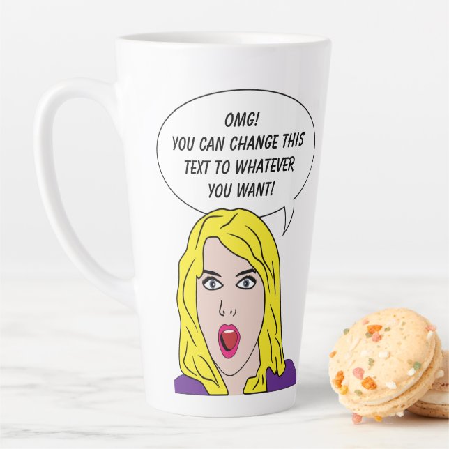 Taza De Café Latte FUNNY RETRO WOMAN personalizado texto (In situ)