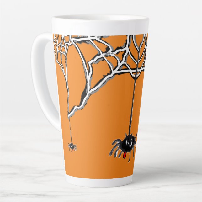 Taza De Café Latte Funny Spiders Personalizado Cust. Naranja Latte Mu (Ángulo izquierdo)