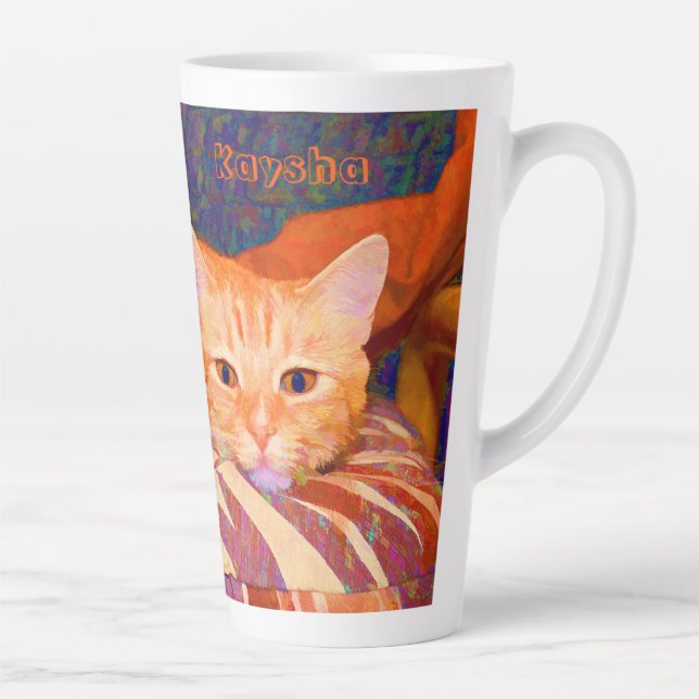 Taza De Café Latte Funny Tabby Cat Bright Naranja Cute (Derecha)
