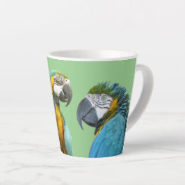 Taza De Café Latte Funny Talking Parrots Cust. BG Green Latte Mug