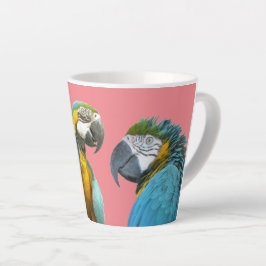 Taza De Café Latte Funny Talking Parrots Cust. BG Pink Latte Mug