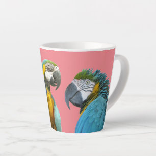 Taza De Café Latte Funny Talking Parrots Cust. BG Pink Latte Mug