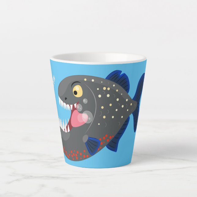 Taza De Café Latte Furioso ilustracion personalizado de piranha (Anverso)