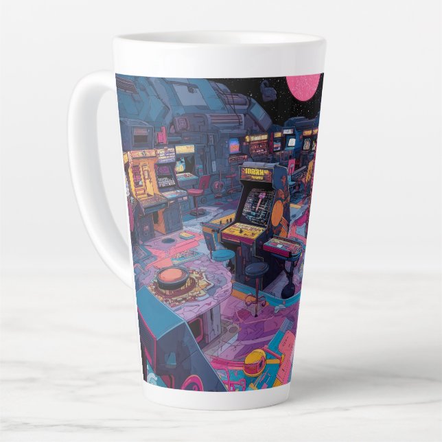 Taza De Café Latte Futuristic Retro Arcade in Outer Space (Ángulo izquierdo)